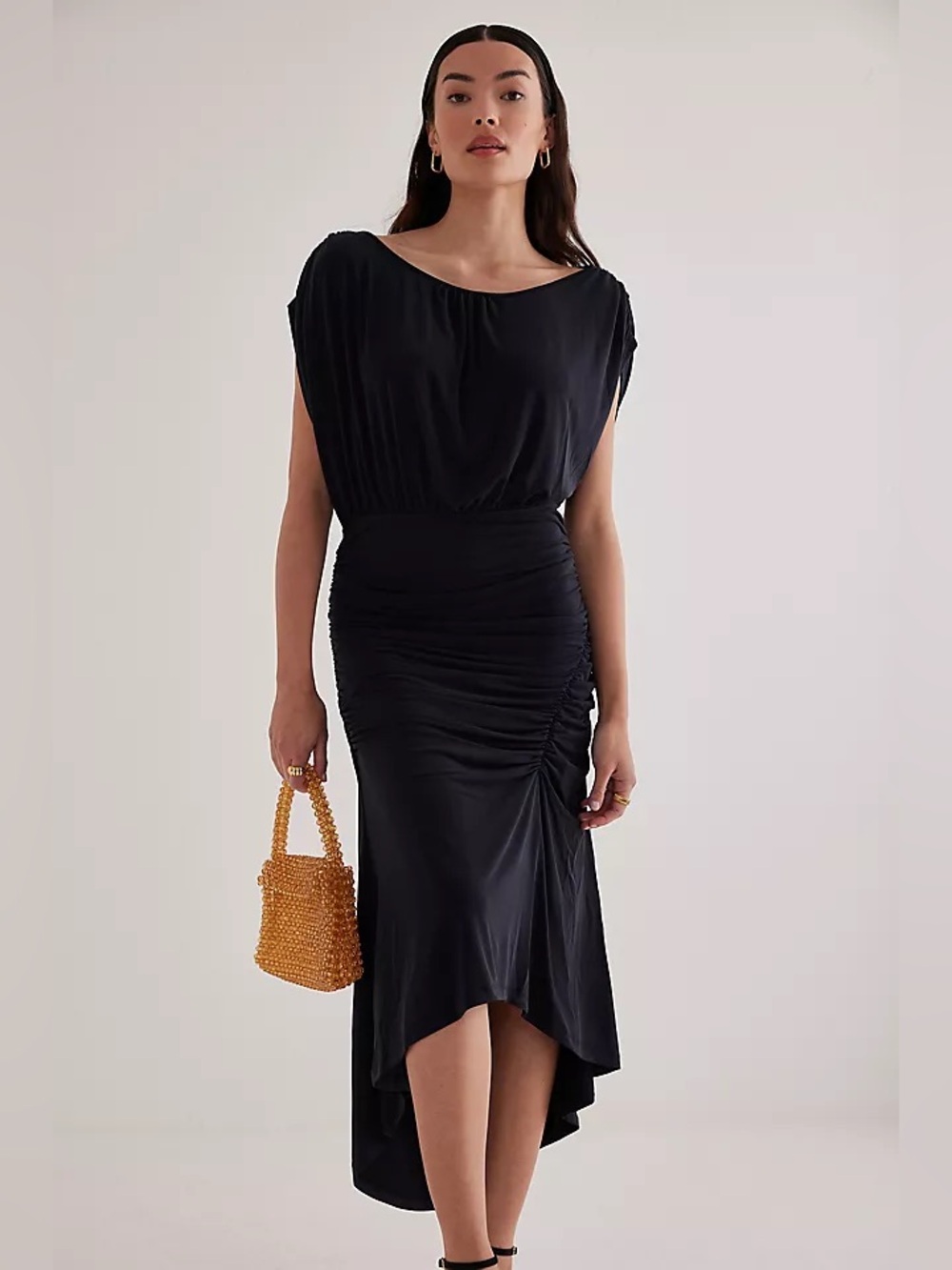 By Anthropologie Ruched Cap-Sleeve Dress | Medium | NWT
